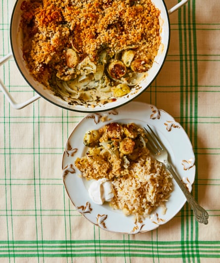 Joe Woodhouse’s sprout gratin with lemon rice