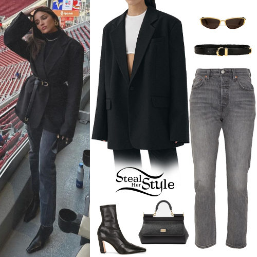 Olivia Culpo: Oversized Blazer, Gray Jeans