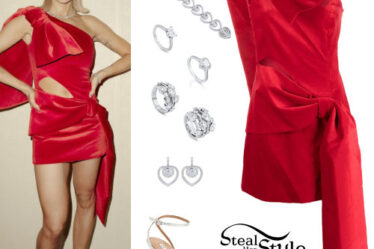 Rita Ora: Red Mini Dress, Silver Sandals