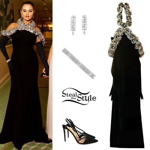Selena Gomez: Black Gown with Silver Roses