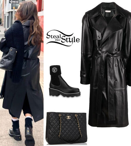 Selena Gomez: Black Leather Coat and Boots
