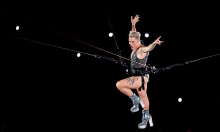 ‘Sometimes I feel more like an athlete than a singer’ … Pink performs in Boston in 2023.
