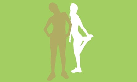 Two colourful silhouettes of people stretching