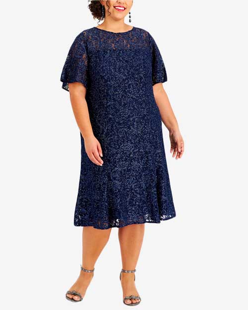 Plus Size Embroidered Lace Cocktail Dress