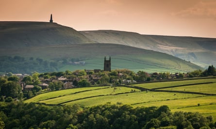 Heptonstall church and Stoodley Pike.