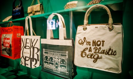 canvas bags for daunt books, the new yorker and one saying 'i'm not a plastic bag'