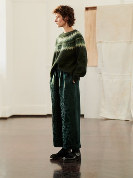 marble green Fair Isle Yoke Mohair Blend Sweater 