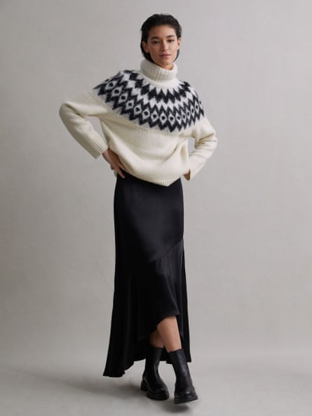 Model wearing Amy fair isle jumper