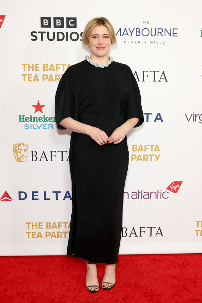 Greta Gerwig in Stella McCartney at the 2024 BAFTA Tea Party