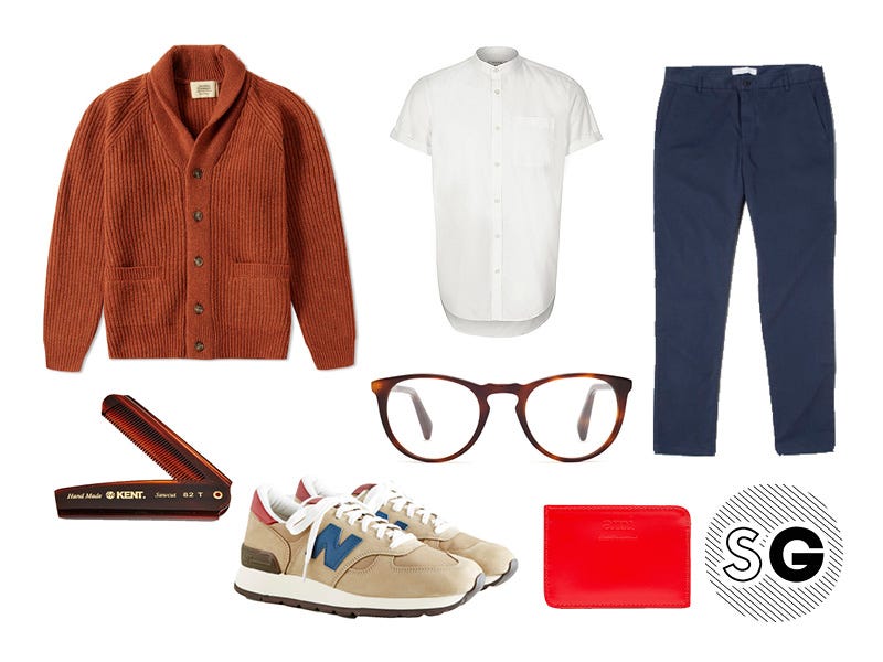 aesthetic, clean, bright, spring style, new balance, rolled chinos, warby parker, comb, ami, band collar