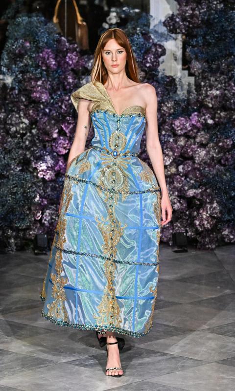 Siriano’s Bombay Sapphire French 75-inspired haute couture gown showcased at his 15th-anniversary
