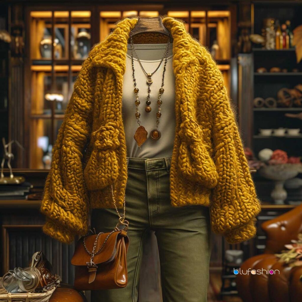 Mustard Yellow Color Cardigan With Deep Olive Skinny Jeans