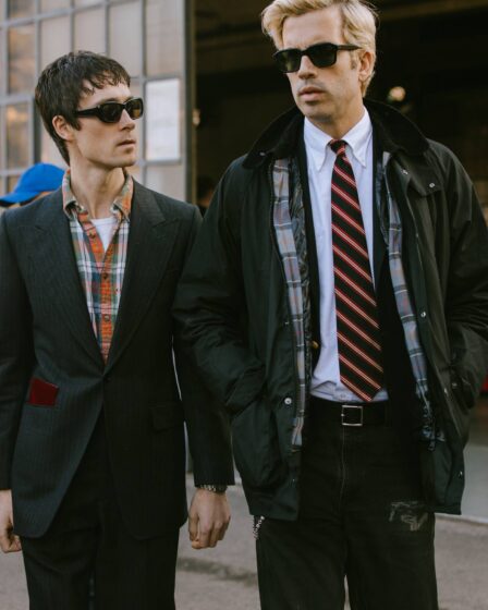 Will Welch and Sam Hine outside the Gucci Show at Milan Men's Fashion Week Autumn/Winter 2023.
