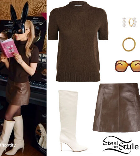 Ariana Grande: Brown Knit Top and Skirt