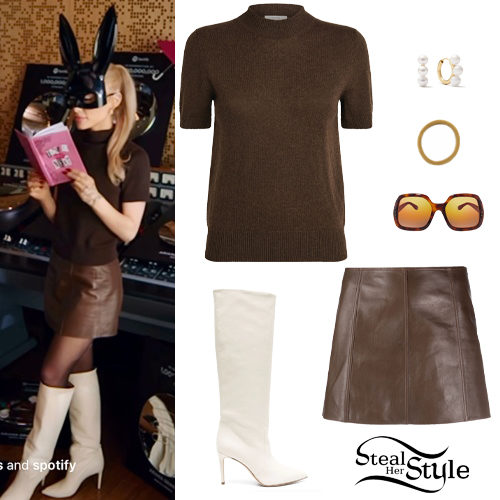 Ariana Grande: Brown Knit Top and Skirt