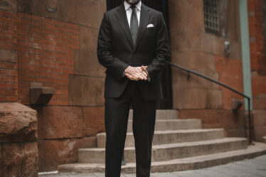 black flannel suit outfit idea for men