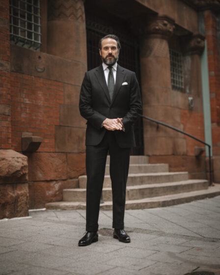 black flannel suit outfit idea for men