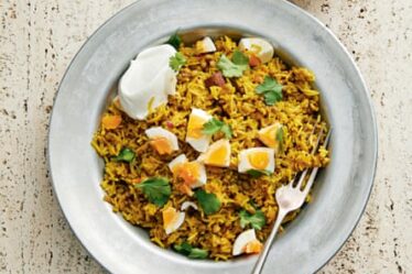 Spiced rice and lentils.