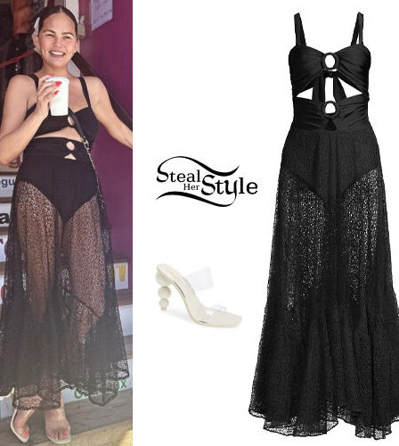 Chrissy Teigen: Black Cutout Dress, PVC Heels