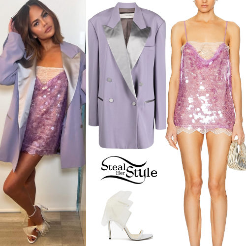 Chrissy Teigen: Lilac Blazer, Sequin Skirt