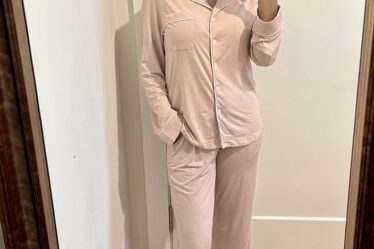 Woman wearing the Cozy Earth Bamboo Pajama Set.