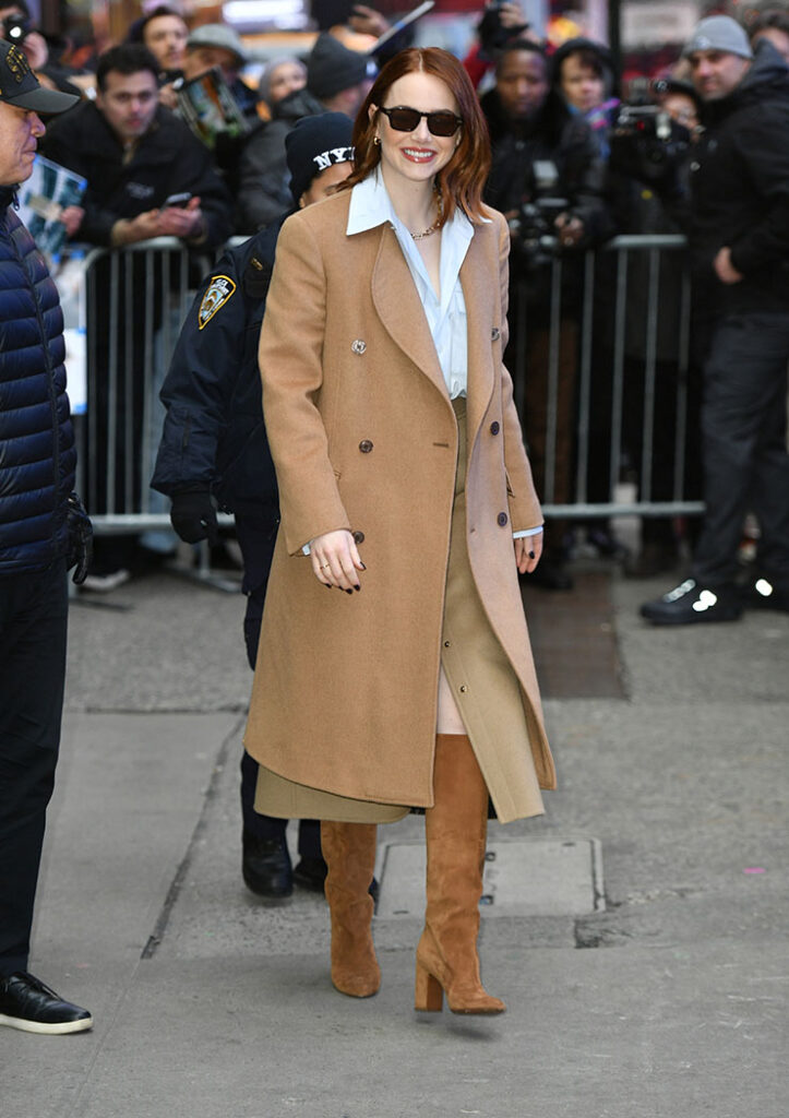 Emma Stone in Louis Vuitton on Good Morning America.