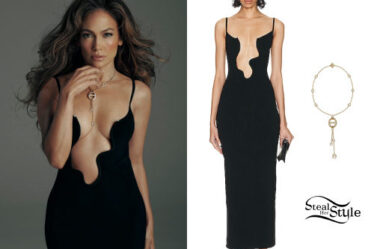 Jennifer Lopez: Black Plunge-Neck Dress