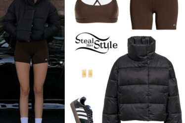 Kendall Jenner: Puffed Jacket, Brown Shorts