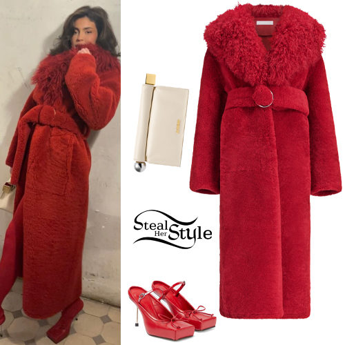 Kylie Jenner: Red Coat and Shoes