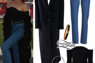 Olivia Culpo: Black Coat, Blue Jeans