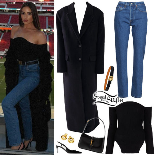 Olivia Culpo: Black Coat, Blue Jeans