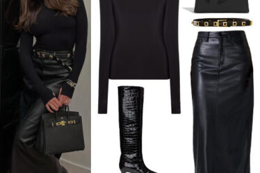 Olivia Culpo: Black Top, Leather Skirt