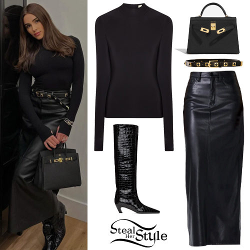 Olivia Culpo: Black Top, Leather Skirt