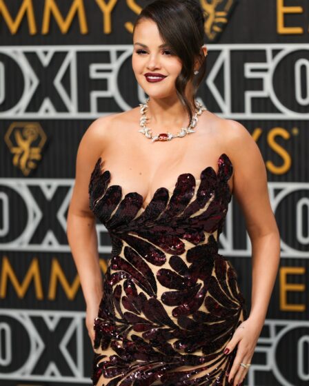 LOS ANGELES CALIFORNIA  JANUARY 15 Selena Gomez attends the 75th Primetime Emmy Awards at Peacock Theater on January 15...