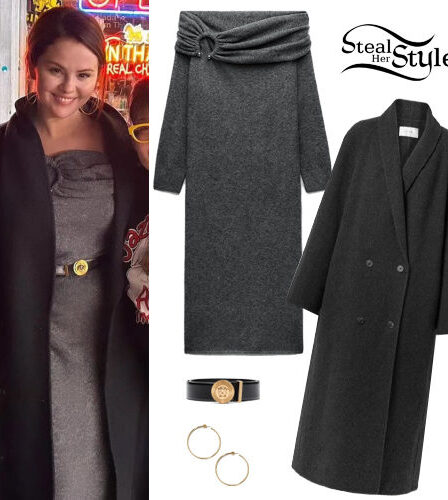 Selena Gomez: Knit Dress, Cashmere Coat