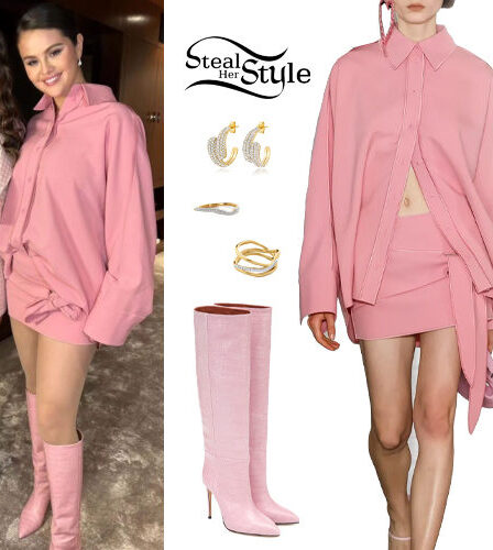 Selena Gomez: Pink Blouse and Skirt