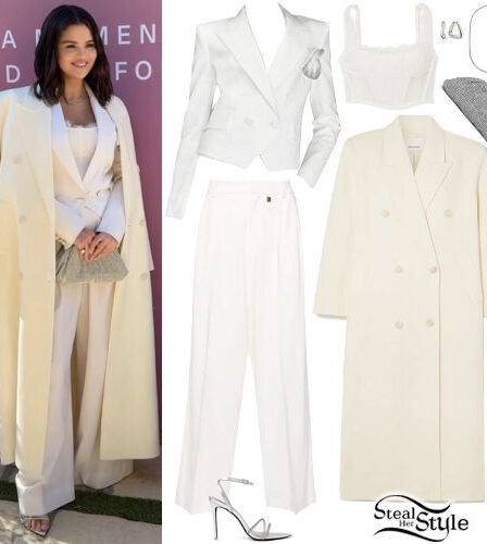 Selena Gomez: White Suit, Silver Sandals