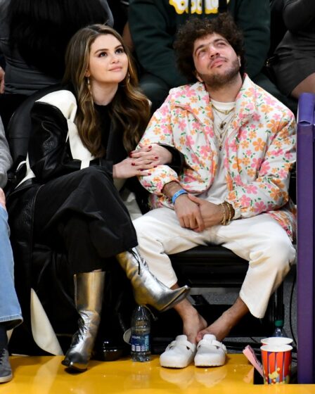 Selena Gomez and Benny Blanco sit courtside at Crypto.com arena on January 03 2024.