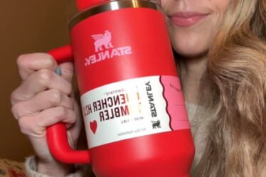woman with red mug