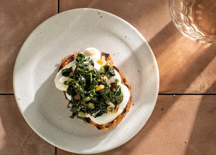 Crostini with sweet-and-sour greens and ricotta