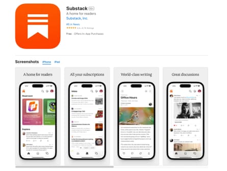 A screenshot of the Substack page on Apple’s App Store on Monday.
