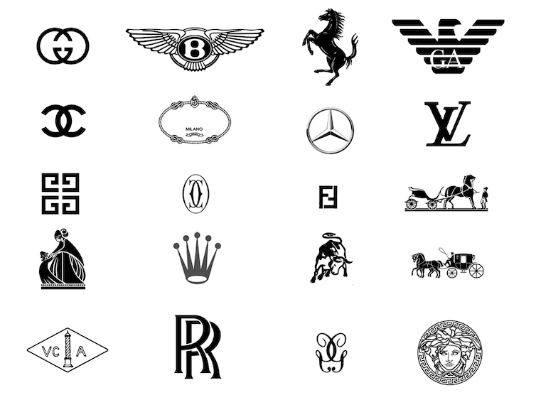 The logos of various luxury brands.