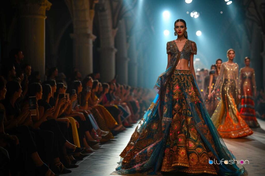 Runway show dazzles with beaded, ornate attire.