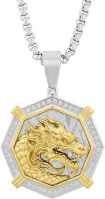 Stainless Steel and Diamond Dragon Pendant