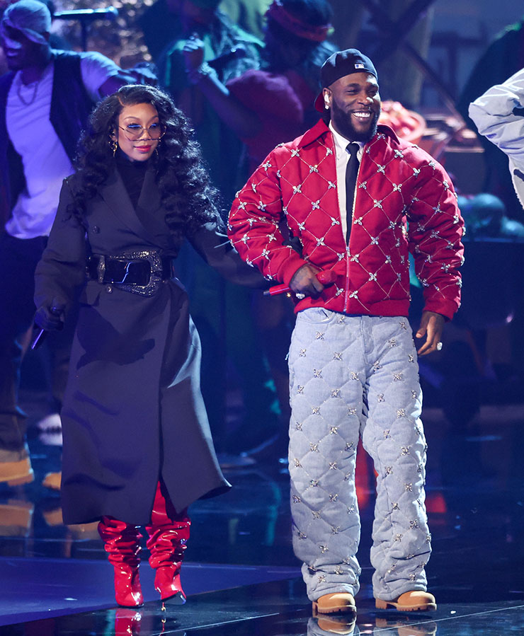 Brandy and Burna Boy performs on stage at the 2024 Grammy Awards 