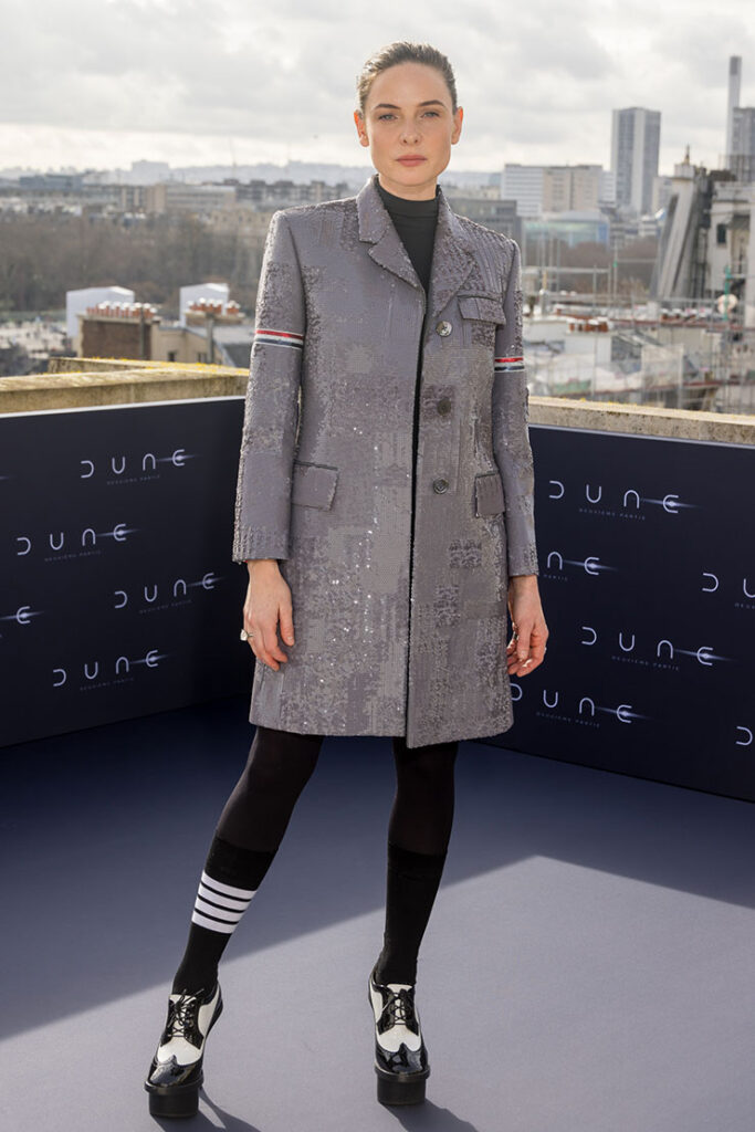 Rebecca Ferguson Wore Thom Browne To The 'Dune: Part Two' Paris Photocall.