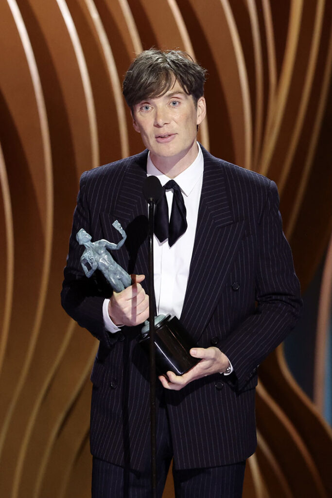 Cillian Murphy accepts the Outstanding Performance by a Male Actor in a Leading Role award for “Oppenheimer” at the 2024 SAG Awards.