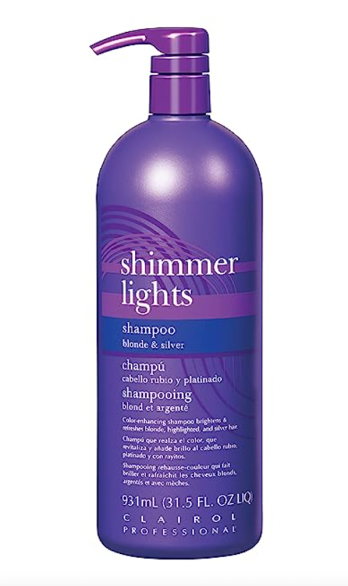 Product shot of a bottle of Clairol Shimmer Lights shampoo