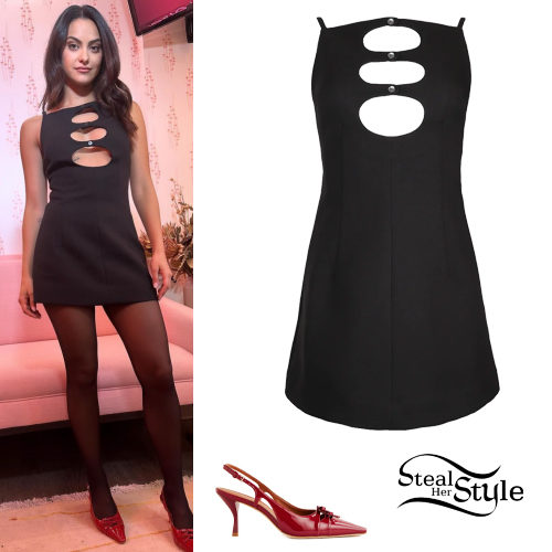 Camila Mendes: Black Mini Dress, Red Pumps