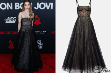 Dove Cameron: Lace Bustier Gown